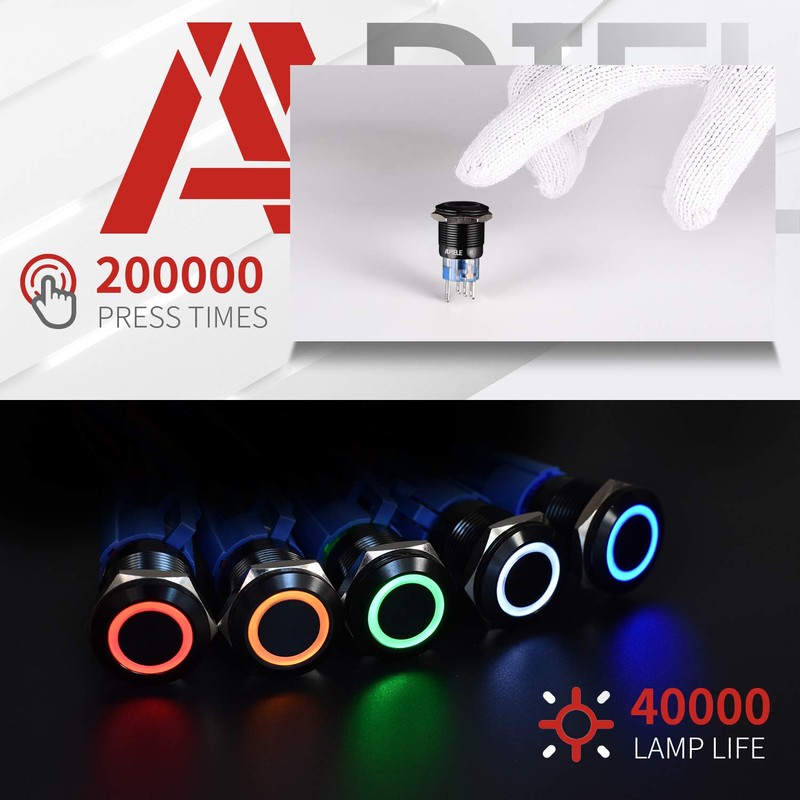 APIELE 19mm Momentary Push Button Switch On Off Aluminium Alloy