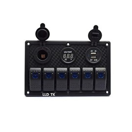 6 Gang Switch Panel Circuit Breaker Toggle Rocker Switch Boat Marine RV Truck Camper