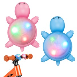 Editbar Pack of 2 Kids Scooter Light - Colourful LED Tortoise Light for Kids Scooter, IPX5 Waterproof Backpack Light with 3 Light Modes, Vibration Sensor, LED Warning Light for Helmet, Hiking Stick