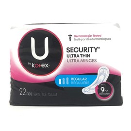 U by Kotex Ultra Thin Pads, Regular, Fragrance-Free, 22 Count (Pack of 6)