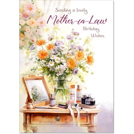 doodlecards Mother-in-Law Birthday Card Dressing Table Bouquet Medium Size with Plain Envelope