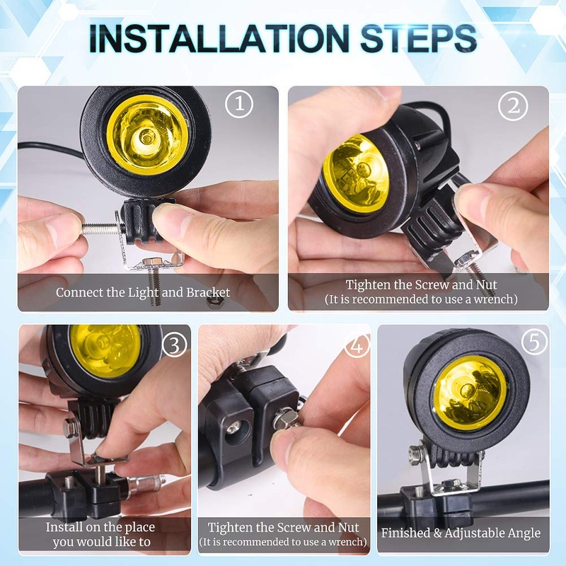 X-STYLE Motorcycle LED Fog Light, Yellow, 10W LED Work Light,