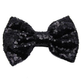 Fashion Bow Hairpin Sequins Stage headwear and hair accessories do not include hair clips (Black, One size)