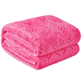 Exclusivo Mezcla Fleece Throw Blanket for Couch, Super Soft and Warm Blankets for All Seasons, Plush Fuzzy Leaves Pattern Throw, Hot Pink Throw Blanket, 127x150 CM