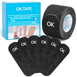OK TAPE Pre-Cut Blister Bandages for feet | Blister Prevention Tape for Feet, Fingers, Toes | 1.2in x 3.5in,Black,40pcs
