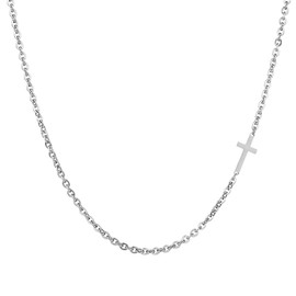 SAINT RAPHAËL Silver Cross Necklace for Women, for Men, Hypoallergenic Waterproof Gold Plated Stainless Steel, Dainty Sideways Cross Pendant Necklace Chain Choker, Simple Minimalist (Silver)