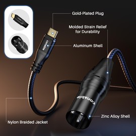 USB C to XLR Cable 4 FT, Unidirectional USB Type C to XLR Male Output Stereo Cable Nylon Braided Jacket, Smart Chip, for Amplifier, Speaker, Mixer Console