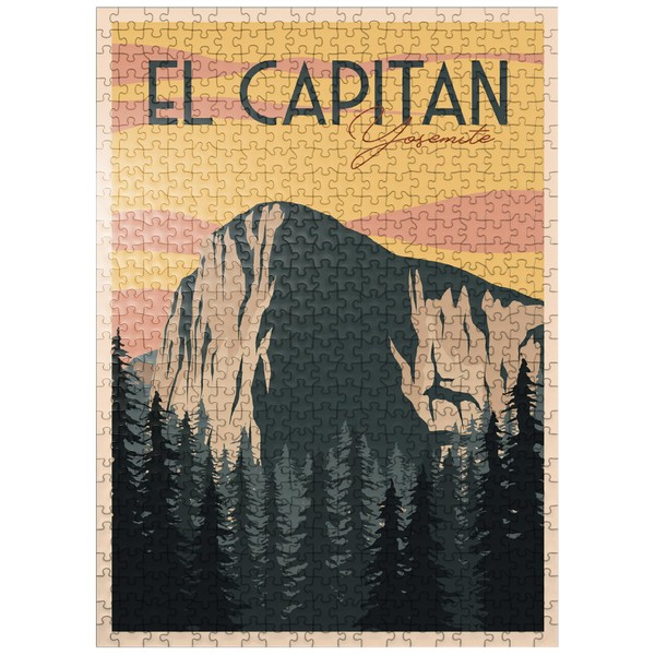 El Capitan in Yosemite National Park USA Art Deco Style Vintage Poster Illustration - Premium 500 Piece Jigsaw Puzzle for Adults