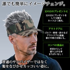 YORM Wig Sun Visor, Golf, Fishing, Competition Prize, Joke Visor, Flare Visor, Outdoor Fishing, silver camouflage