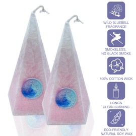 Tonttu Pyramid Candles with Mystery Crystals-Pink Crystal Energy Candles Represent Love&Romance Harmony-Handmade Palm Wax Scented Candles with Healing Crystals-20 Hours Burning（Girl Pink