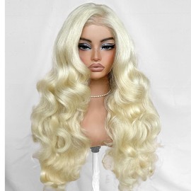 MITIMES 13x6 Glueless Blonde Wig HD 613 Lace Frontal Wig Pre-Cut Yaki Crazy Body Wave Wig Pre-Plucked Synthetic Wear And Go Wig For Cosplay