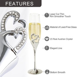 Daladen 2 Copas Champagne con Borde de Diamantes de Imitación Copas para Boda, Copas Novios, Juego de Copas de Champagne, Adecuado para Boda Fiesta Regalos de Pareja - Qi Pao