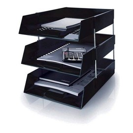 5 Star 5 Star Black A4 Plastic Letter File Trays, Including Risers. (3 Trays/2 Riser Sets)