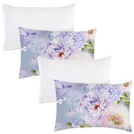 YIYEA Pillow Cases Queen Size Set of 4, Ultra Soft 1800TC Hotel Quality Double Brushed Microfiber Embroidered Pillowcases and Floral Pillow Covers, Envelope Closure, Fade Resistant (20"x30")