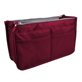 Vercord Upgrade Purse Handbag Organizer Insert Bag in Bag 13 Pockets with Handle Burgundy Large