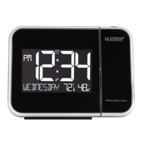La Crosse Technology 616-1412 Projection Alarm Clock with Indoor Temperature, 5.90" L x 2.30" W x 4.40" H, Black