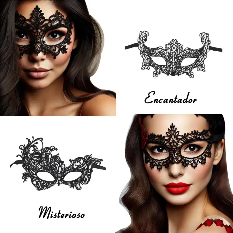 Set de Antifaces de Encaje y Diademas Orejas Gato 20