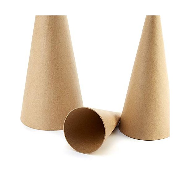 Paper Mache Cones Open Bottom - Bulk Pack of 6 Pieces of Assorted Sizes for Crafting Dolls, Holiday Angels, and Christmas Trees by Factory Direct Craft