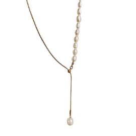 Lariat Necklace Pearl Rhinestone Necklace for Women Y Shape Silver Crystal Drop Necklace Pearl Pendant Chain Ideal Gift for Women and Girls