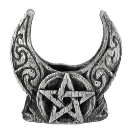 Pewter Mini Crescent Moon Pentacle Chime Candle Holder
