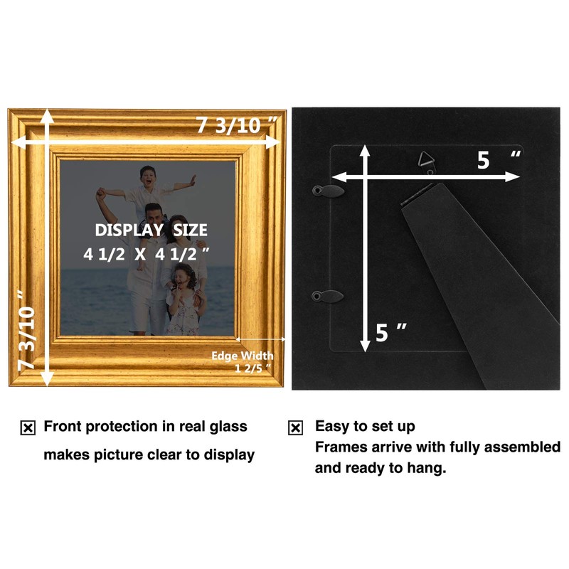 LaVie Home 5x5 Picture Frames (1 Pack, Gold) Square Photo