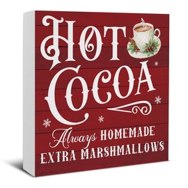 Hot Cocoa Bar Decorations - Christmas Decor, Hot Chocolate Bar Wooden Sign, Home Bar Decor for Desk Table Shelf 5 X 5 Inches