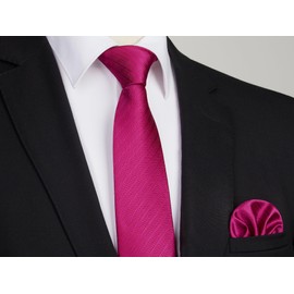 HISDERN Hot Pink Ties for Men Stripe Mens Ties and Pocket Square Cufflinks Set Classic Formal Silk Necktie Handkerchief Business Wedding Party School