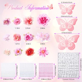 Hoteam Graduation Cap Decorations Kits Included Faux Flowers 3D Butterfly Stickers Self Adhesive Rhinestones Glitter Alphabet Letter Stickers for Grad Cap Topper DIY Craft Art Decor(Bright Pink)