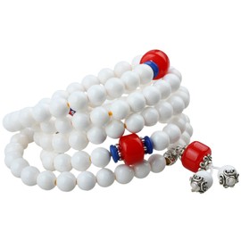 SUNYIK White Coral 108 Tibetan Buddhist Mala Bracelet Stone Beaded Prayer Bead