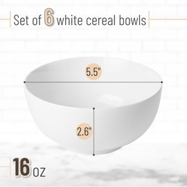 BTaT- White Bowls Set of 6, 16 oz, White Cereal Bowls Set of 6, White Soup Bowls Set of 6, White Bowl, White Porcelain Bowls Ceramic, White Ceramic Bowl, White Ceramic Bowls, White Soup Bowls Ceramic