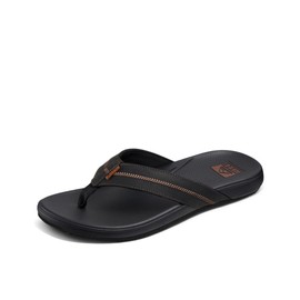 REEF Cushion Phantom 2.0 LE Men's Flip Flop, Full Grain Leather Straps, Ultra Soft Cushion Footbed, Black/Coffee, 7