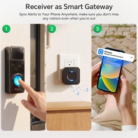WiFi Wireless Doorbell, Smart Doorbell Chime with Phone App Alerts for Home Classroom Office Room, 1300-ft Range, 32 Chimes & LED Flash, 5 Adjustable Volumes with Mute Mode, Real-Time App Notification