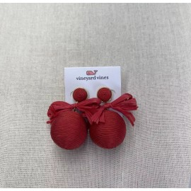 Vineyard Vines Red Thread Wrap Ornament Ball Bow Velvet Earring Gold Accent NEW