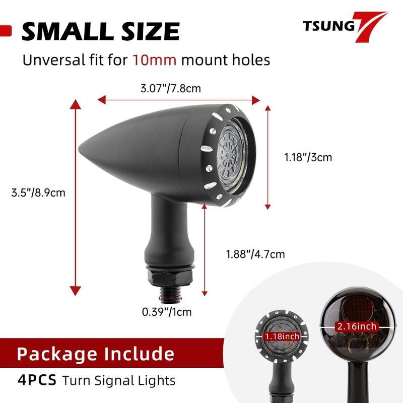 TSUNG 4PCS Motorcycle Bullet LED Front Rear Turn Signal Light