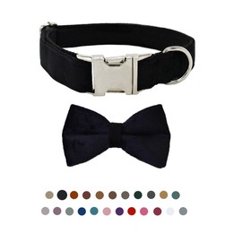 Dog Collar with Bow Tie，Adjustable Velvet Pet Collar for Dogs with Metal Buckle and Stylish Detachable Bow Tie for Small Medium or Large Boy and Girl Dogs and Cats, Neck 14.6-23.6 Inches