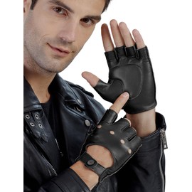 GSG Mens Fingerless Leather Gloves Driving Cycling Motorcycle Half Gloves Unlined 9 Black