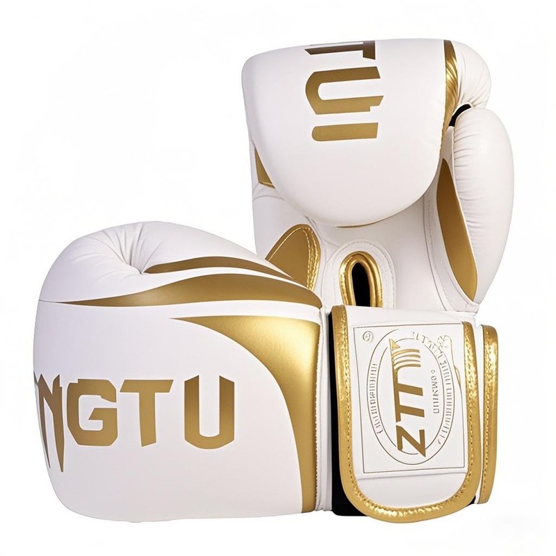 bokalaka Boxing Gloves White Gold Premium Faux Leather Training Gloves