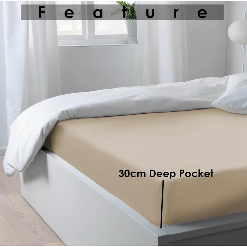 APEX FURNISHINGS Double Fitted Sheet, Beige, 100% Egyptian Cotton deep