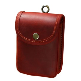 Holster Pouch, Leather Double Deck Playing Card Case Fits Poker and Bridge Size Cards, Durable Leather EDC Waist Bag for Coins, Car Keys, Headphones (Red)