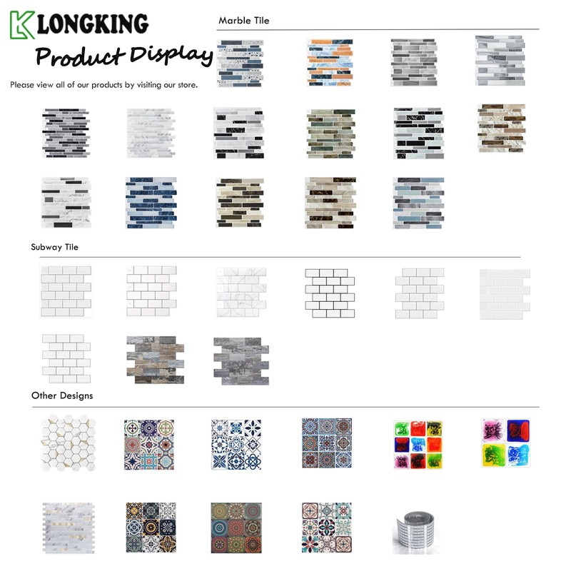 LONGKING Self-Adhesive Kitchen Backsplash, Marble Look Decorative Tiles (10 Tiles)