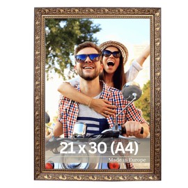 VictoR Vinci Picture Frame - 21 x 30 cm (A4) Brown Gold - Vintage Baroque - Decorated Strip 22 x 20 mm - Shatterproof Acrylic Glass - MDF Back - for Portrait and Landscape Format - Made in Europe