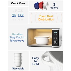 LE TAUCI Soup Bowls with Handles - 28 oz Lead-Free Ceramic French Onion Crocks, Oven and Microwave Safe, Heat-Resistant Design, Stackable, Dishwasher Safe, Set of 4, White