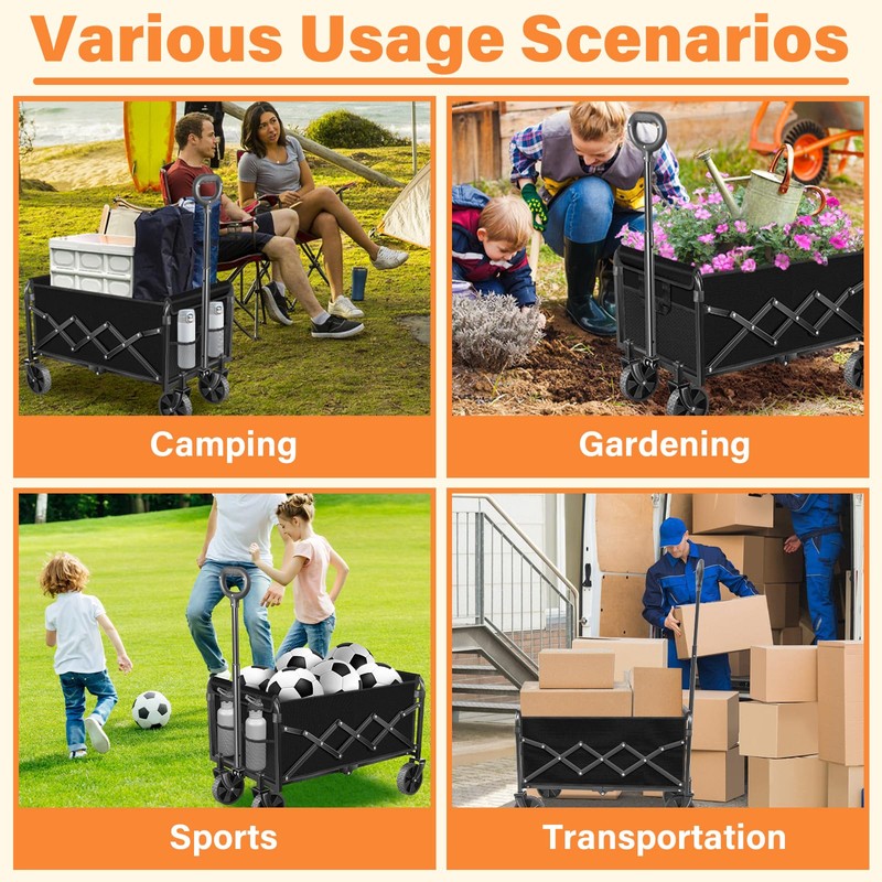 Wagons Carts Foldable,360lbs Collapsible Wagon with Wheels, Lightweight Foldable Wagon
