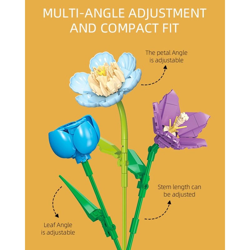 Flower Bouquet Building Blocks Set, Artificial Eternal Flower Plant, Home