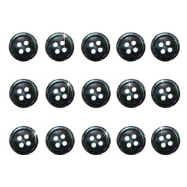 Shell Buttons, Shellfish Buttons, Single Sided, Black Butterfly Shell Shirt Buttons, 4 Hole Buttons, Black, 15 Pieces, 0.4 inches (10 mm), Glitter Puffy Round B-086