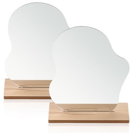 KUIZHEN Acryl Schminkspiegel, 2er Set Kosmetikspiegel mit Holzsockel Rahmenlose Unregelmäßiger Dekorative Kosmetik Tischspiegel für Schlafzimmer Wohnzimmer Hotels Zimmer Deko
