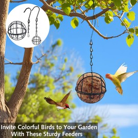 2Pcs Metal Fat Ball Bird Feeders - Squirrel Defense Hanging Feeders with Quick-Release S-Hooks for Finches, Sparrows & Wild Birds (Weatherproof Steel, Easy Refill)