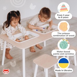 Woodandhearts Sensory Table with 2 Molds & 2 Stools, Made in EU, sensory table for toddlers, kids sensory table, sensory table with chairs, sensory table for kids sand table, sensory play table wooden