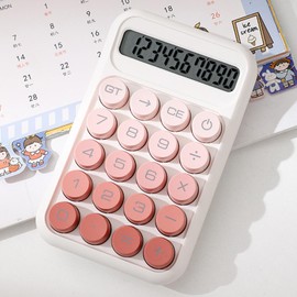 1-Pack Mechanical Switch Calculator with 10 Digits Large LCD Display, Cute Basic Calculator with Big Button Anti-Slip Pad, Accurate Calculation for Home School Office Business - Red