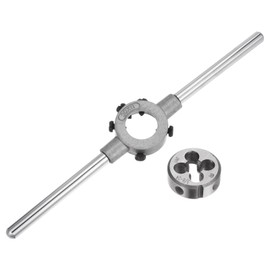sourcing map Die Stock Handle Wrench Set, 3/8-24 UNF Round Die and 30mm Die Holder (Fits 3/8"-7/16" (UNC/UNF) / Metric M10-M11 / 30mm OD Dies) for Bolt Thread Repair